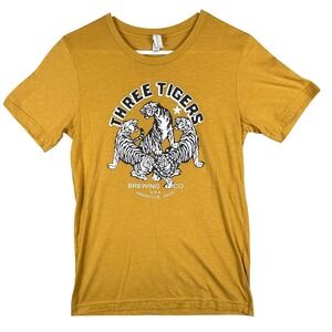 Three Tigers Brewing Co Granville Ohio T-Shirt Mustard Yellow Small *READ*